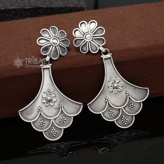 925 Sterling silver handmade traditional cultural design drop dangler fancy earrings, best party functional Navratri jewelry s1237 - TRIBAL ORNAMENTS