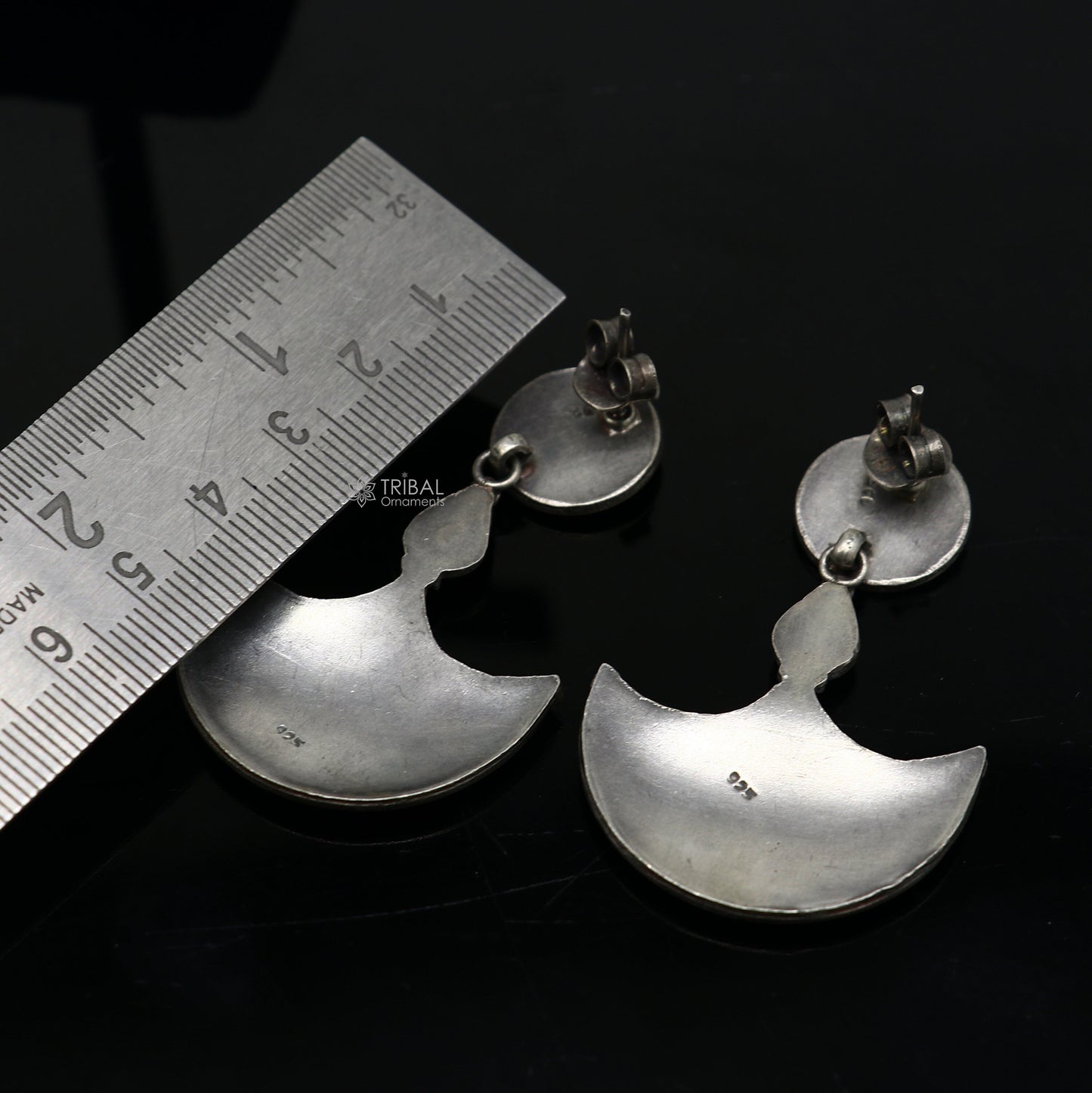 925 Sterling silver handmade traditional cultural design drop dangler fancy earrings, best party functional Navratri jewelry s1240 - TRIBAL ORNAMENTS