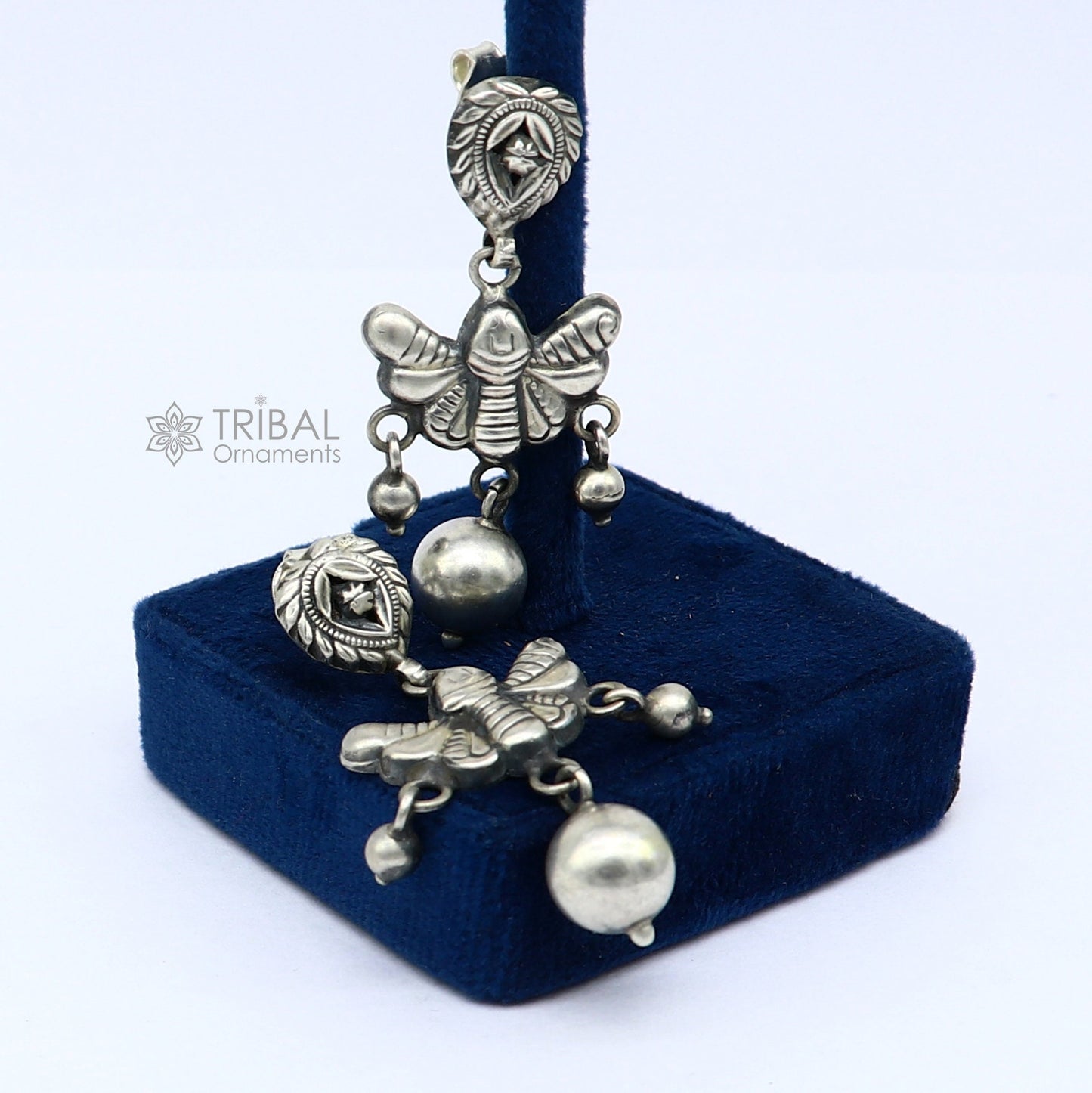 925 sterling silver handmade fabulous light weight Stud dangler earring, butterfly design excellent ethnic tribal functional Earrings s1246 - TRIBAL ORNAMENTS