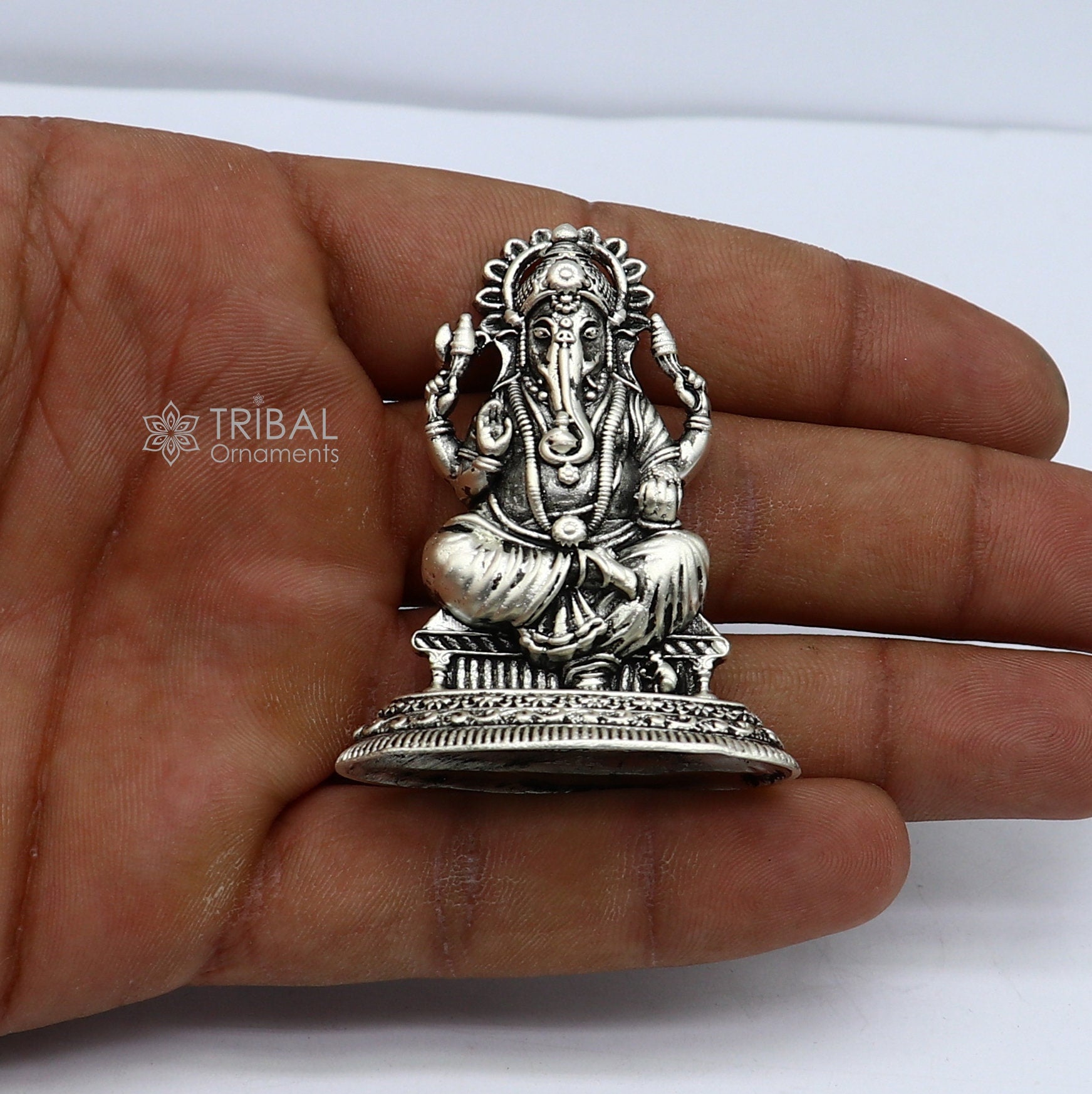 925 Sterling silver Divine lord idol Ganesha statue art, best puja figurine for home temple for wealth and prosperity art729 - TRIBAL ORNAMENTS