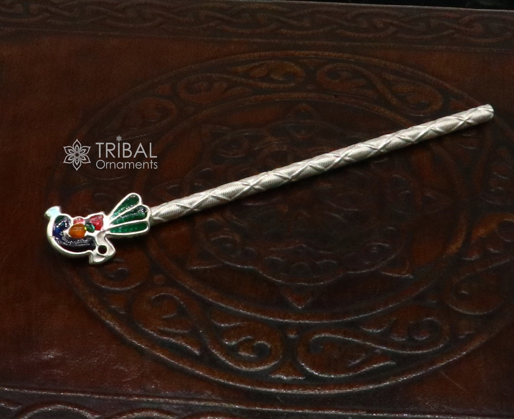 3.5"/4"/5" Flute divine 925 sterling silver handmade peacock design idol Krishna flute, silver bansuri, laddu Gopala flute su1197 - TRIBAL ORNAMENTS