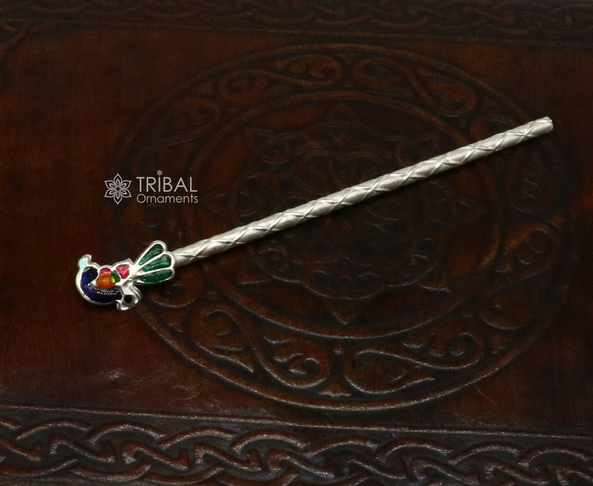 3.5"/4"/5" Flute divine 925 sterling silver handmade peacock design idol Krishna flute, silver bansuri, laddu Gopala flute su1197 - TRIBAL ORNAMENTS