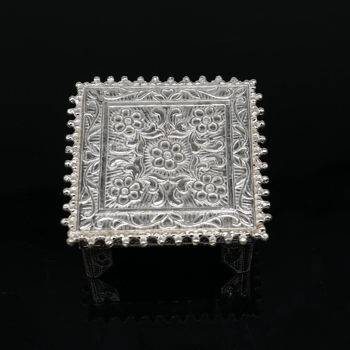 2" Vintage design Sterling silver handmade customize small square shape table/bazot/chouki, excellent home puja utensils temple art su1198 - TRIBAL ORNAMENTS