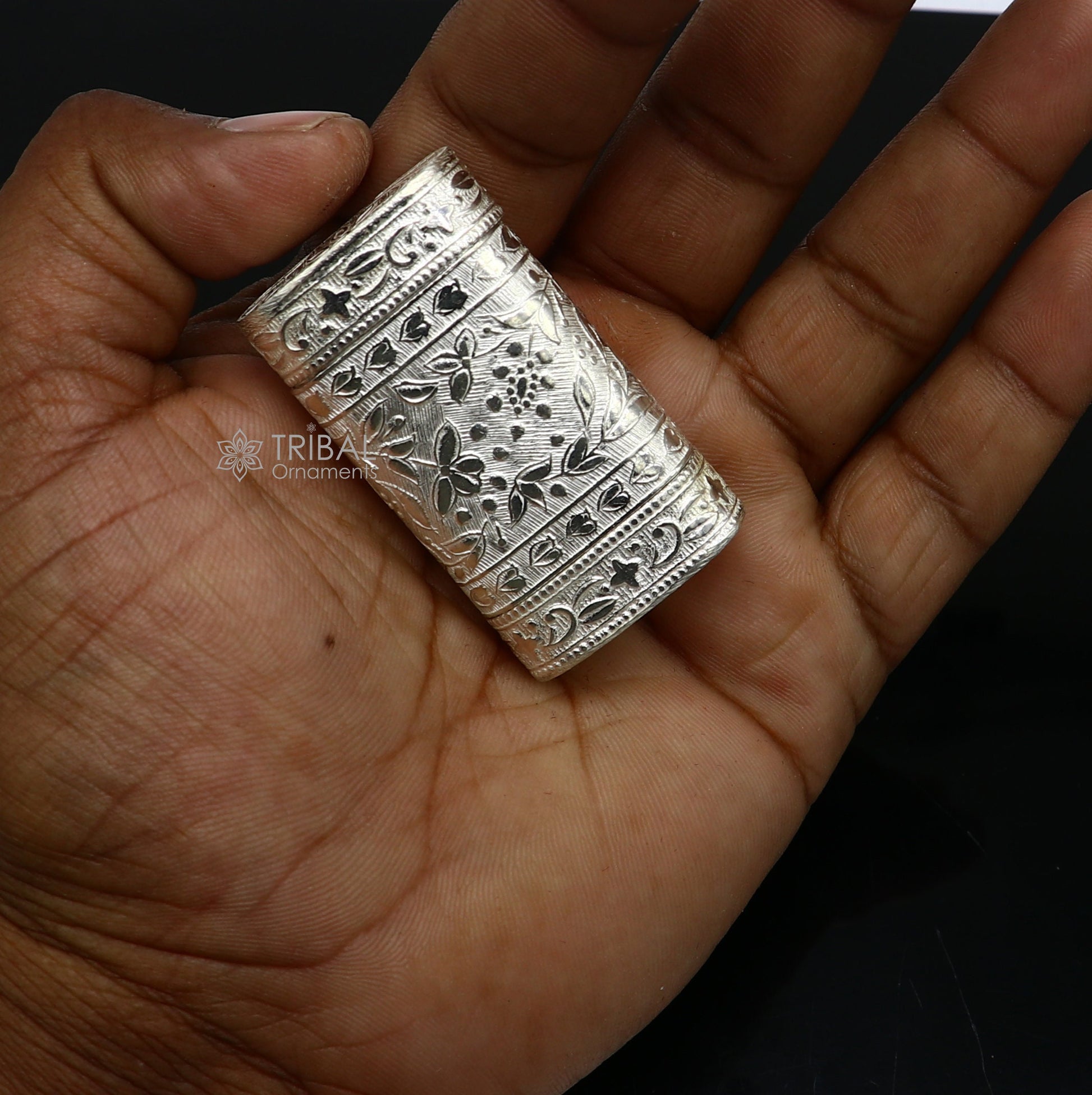 925 sterling silver floral design 2 in1 Royal trinket box, tobacco box, tobacco chuna box, best gifting silver royal article stb843 - TRIBAL ORNAMENTS