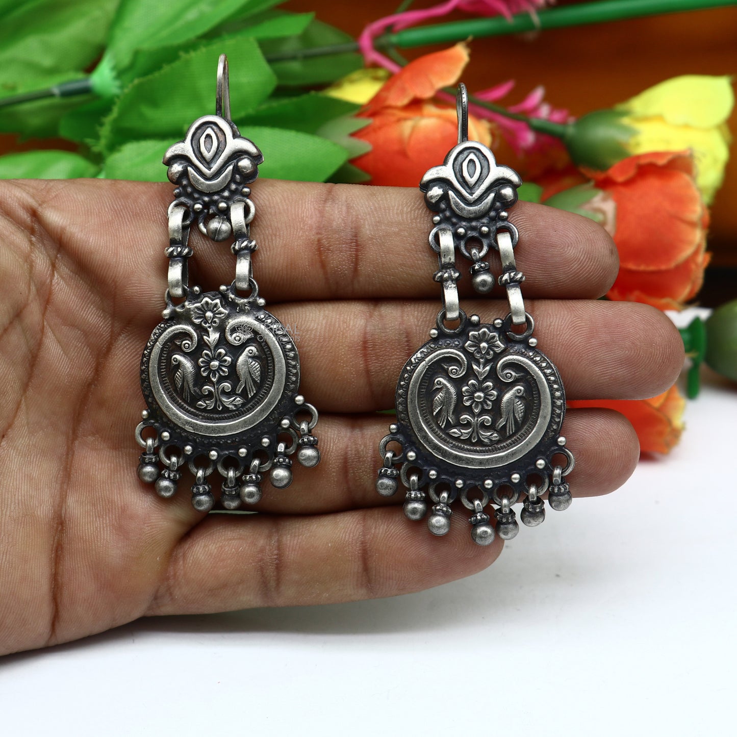 925 sterling silver gorgeous peacock design stud earring chandelier light weight fabulous silver ethnic earrings drop dangle s1229 - TRIBAL ORNAMENTS