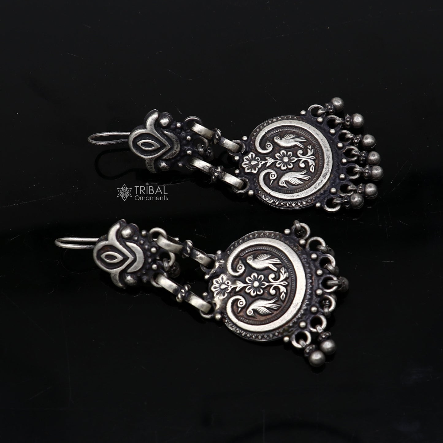 925 sterling silver gorgeous peacock design stud earring chandelier light weight fabulous silver ethnic earrings drop dangle s1229 - TRIBAL ORNAMENTS