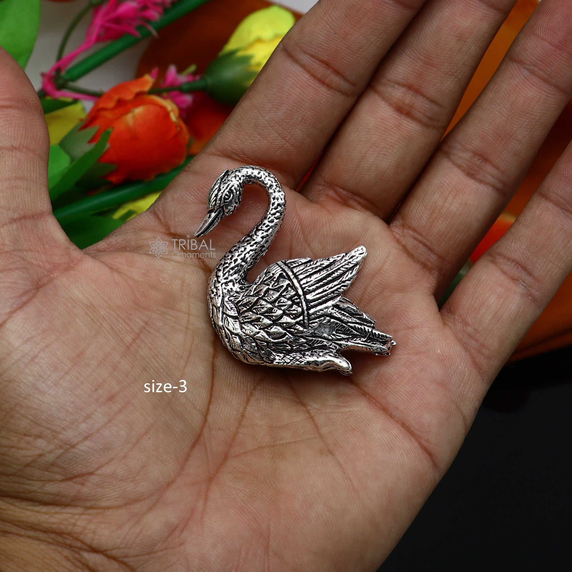 925 sterling silver handmade Silver swan figurine Swan silver miniature Beautiful silver miniature swan best diwali gift art754 - TRIBAL ORNAMENTS