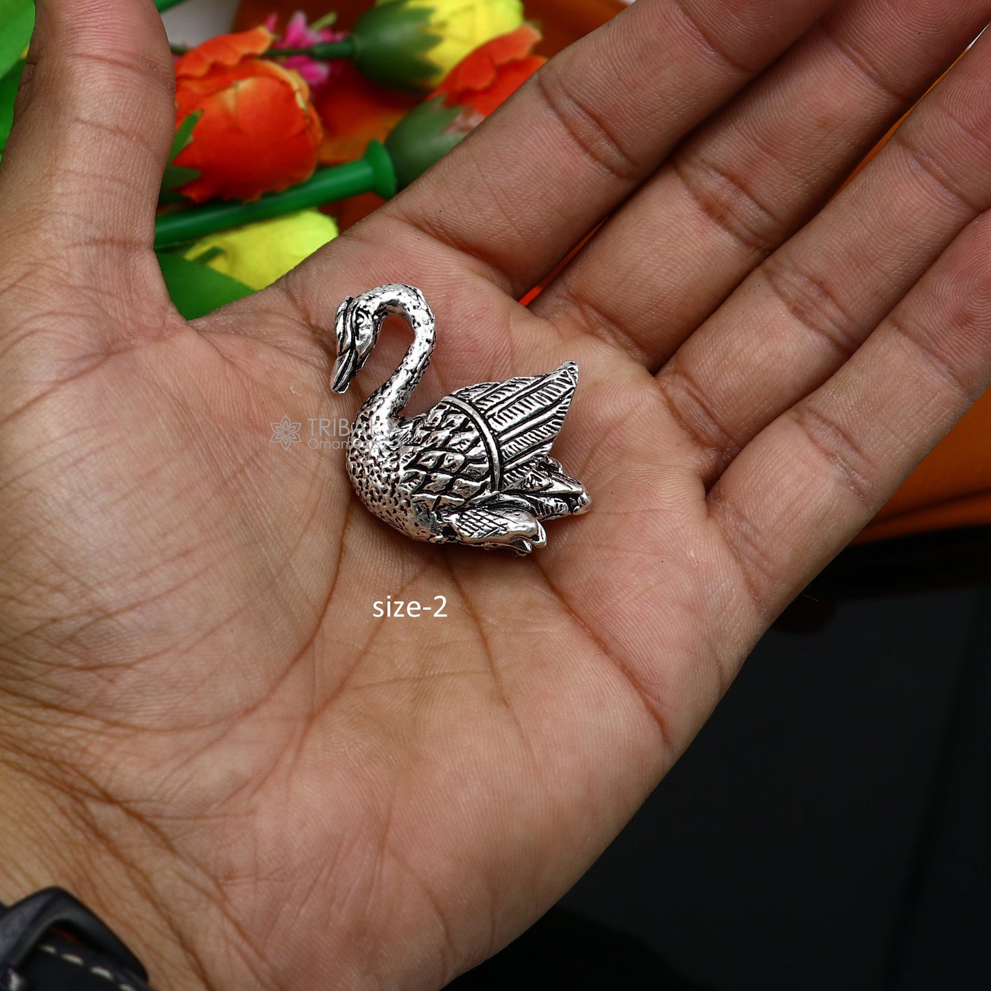 925 sterling silver handmade Silver swan figurine Swan silver miniature Beautiful silver miniature swan best diwali gift art754 - TRIBAL ORNAMENTS
