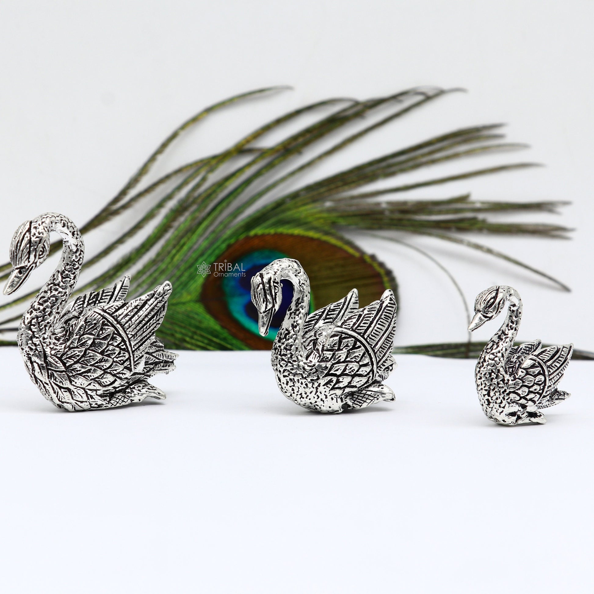 925 sterling silver handmade Silver swan figurine Swan silver miniature Beautiful silver miniature swan best diwali gift art754 - TRIBAL ORNAMENTS