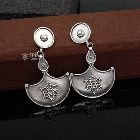 925 Sterling silver handmade traditional cultural design drop dangler fancy earrings, best party functional Navratri jewelry s1238 - TRIBAL ORNAMENTS