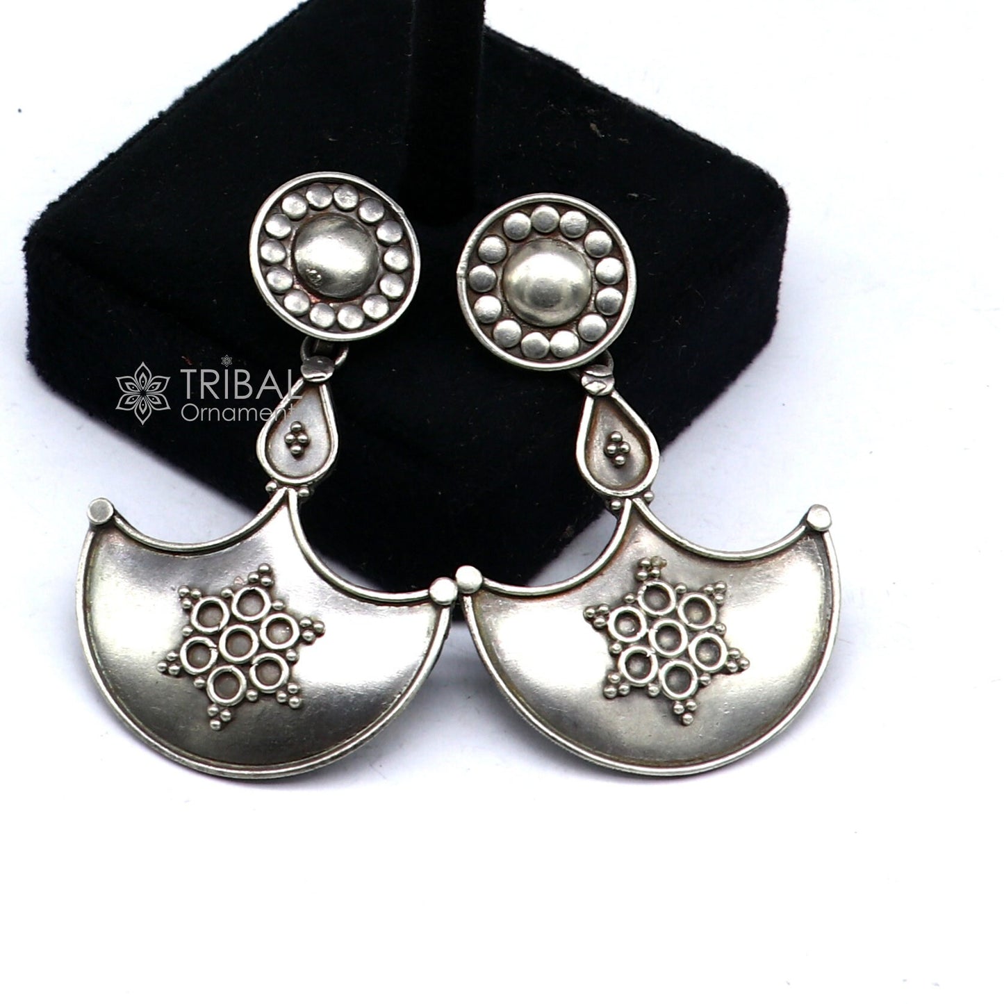 925 Sterling silver handmade traditional cultural design drop dangler fancy earrings, best party functional Navratri jewelry s1240 - TRIBAL ORNAMENTS