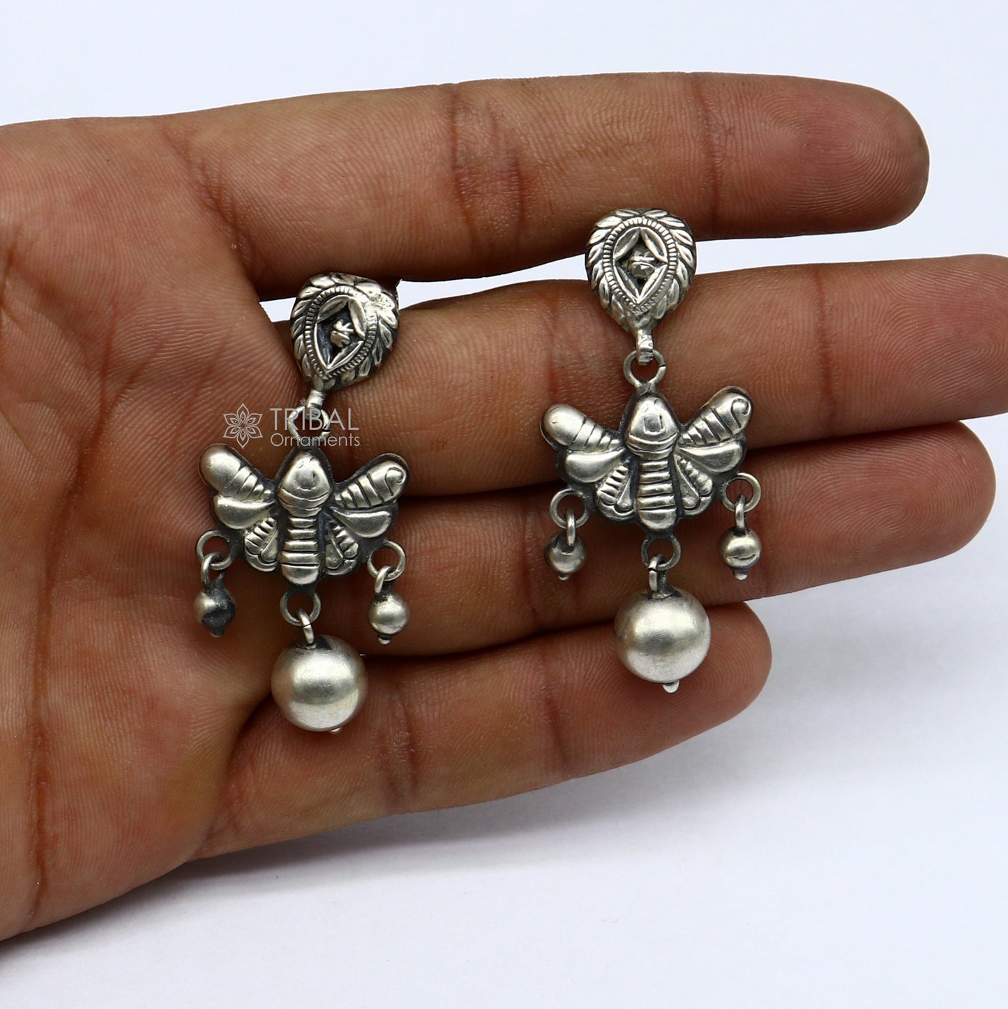 925 sterling silver handmade fabulous light weight Stud dangler earring, butterfly design excellent ethnic tribal functional Earrings s1246 - TRIBAL ORNAMENTS