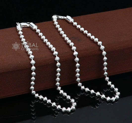 4mm 10.5 925 sterling silver beaded/ball chain anklet bracelet amazing light weight delicate anklets belly dance silver jewelry ank601 - TRIBAL ORNAMENTS