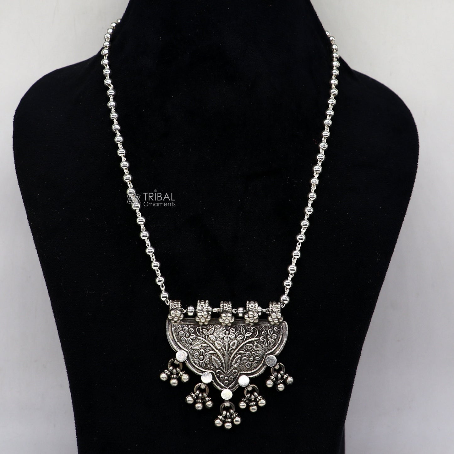 925 sterling silver handmade 4mm beaded long necklace with unique design traditional cultural functional necklace jewelry SET647 - TRIBAL ORNAMENTS