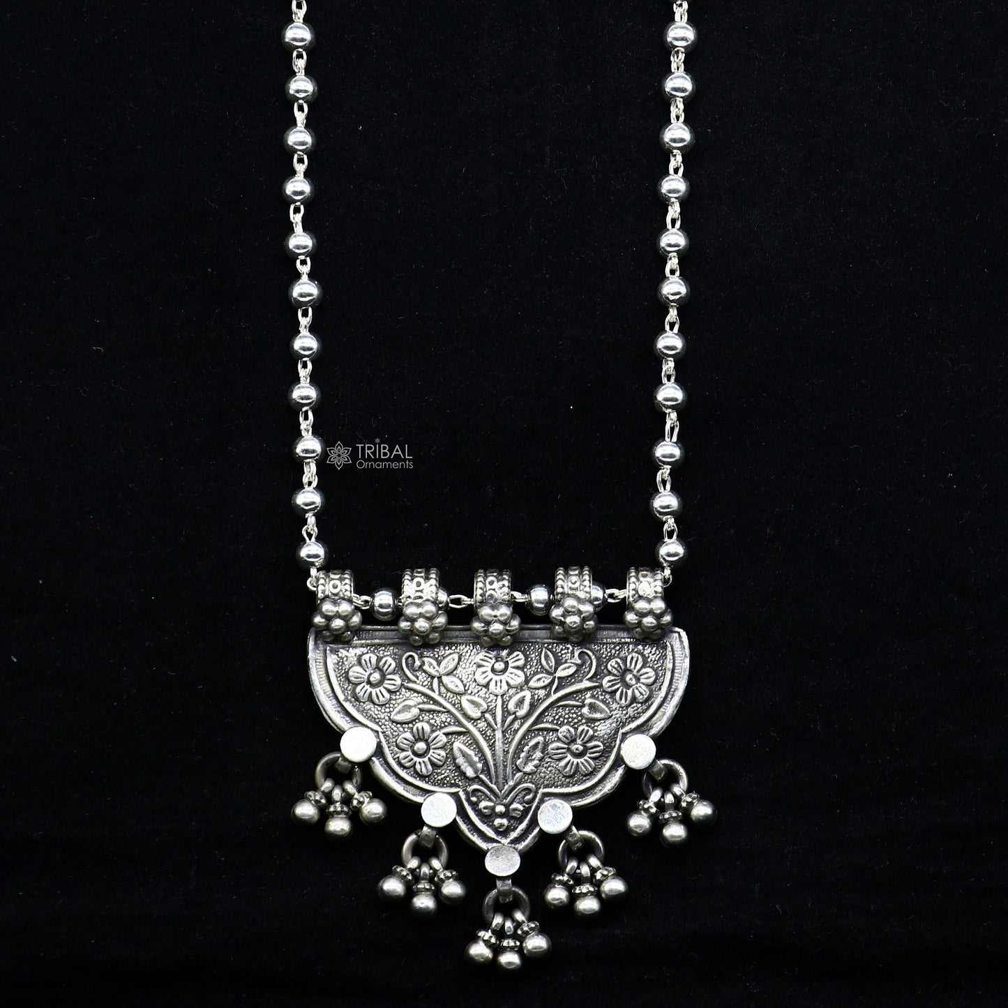 925 sterling silver handmade 4mm beaded long necklace with unique design traditional cultural functional necklace jewelry SET647 - TRIBAL ORNAMENTS