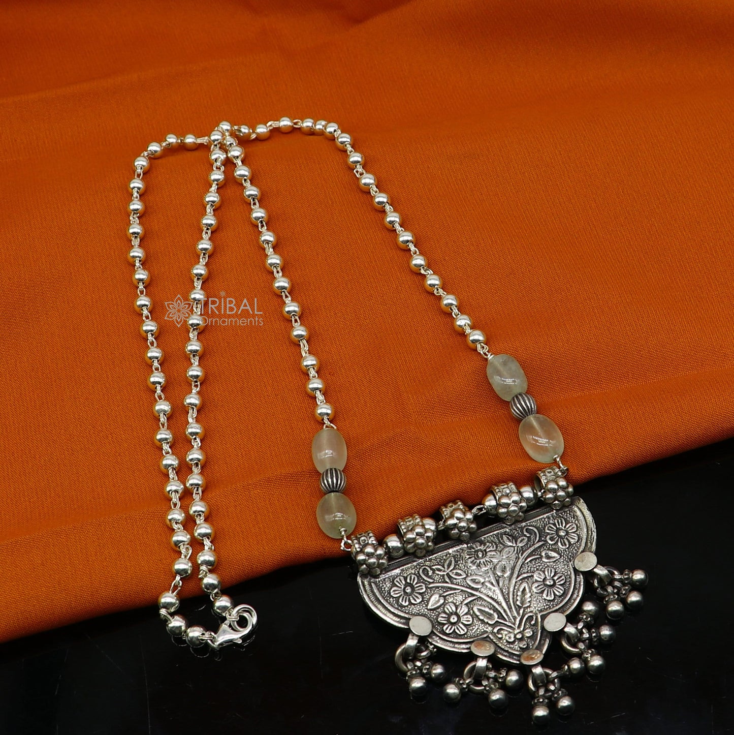925 sterling silver handmade 4mm beaded long necklace with unique design traditional cultural functional necklace jewelry SET649 - TRIBAL ORNAMENTS