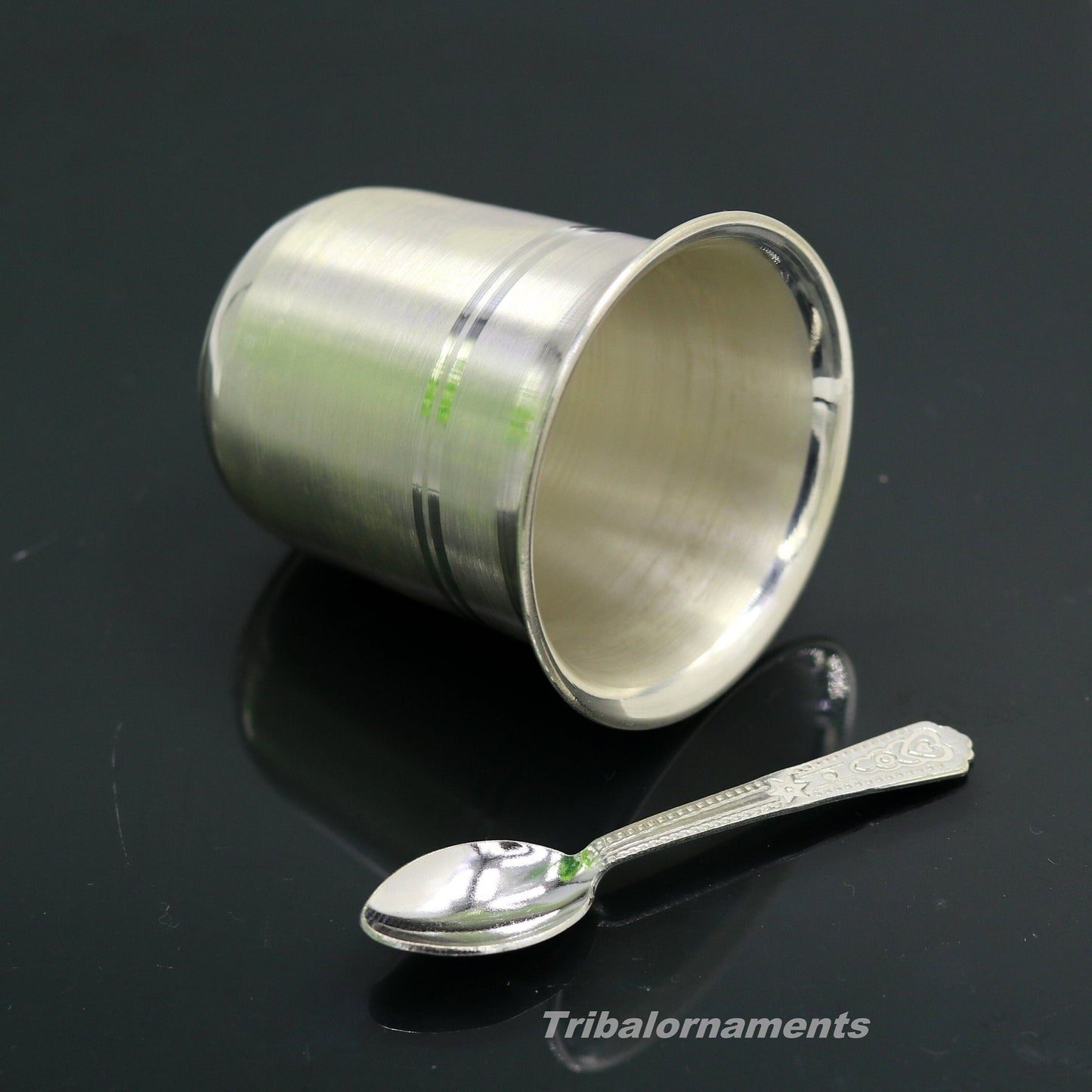 999 fine silver handmade water/milk Glass tumbler, silver flask, baby kids silver utensils set for stay healthy, best gifting article sv137 - TRIBAL ORNAMENTS