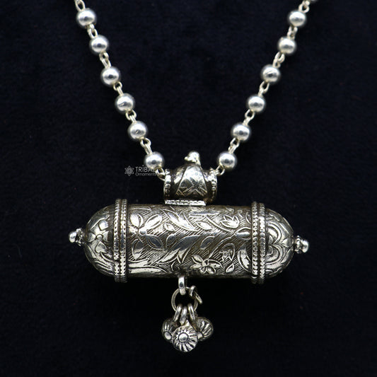 925 Sterling silver handmade Ethnic cultural tribal pendant with wax filled silver beaded necklace traditional choker brides jewelry set655 - TRIBAL ORNAMENTS