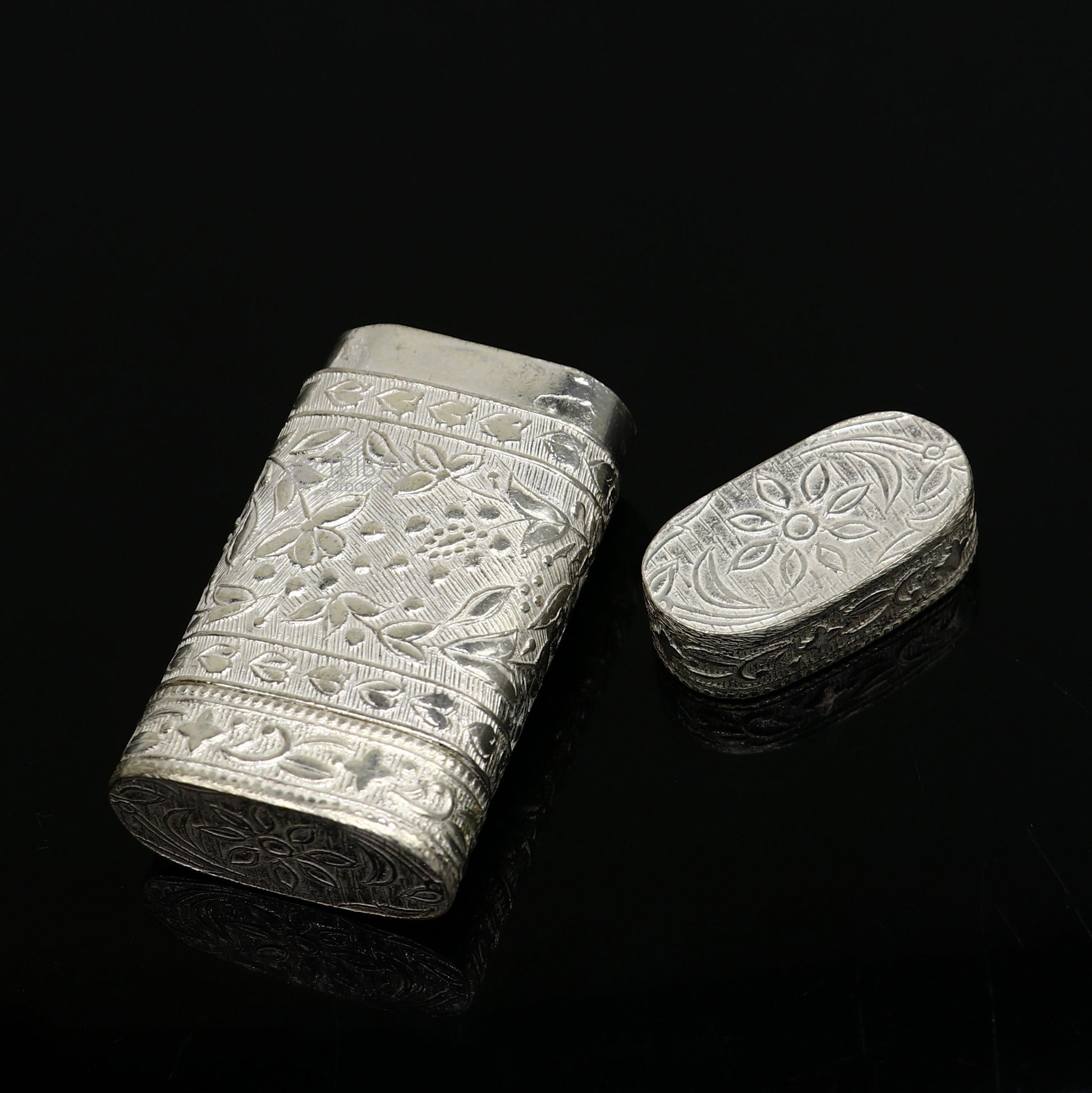 925 sterling silver floral design 2 in1 Royal trinket box, tobacco box, tobacco chuna box, best gifting silver royal article stb843 - TRIBAL ORNAMENTS