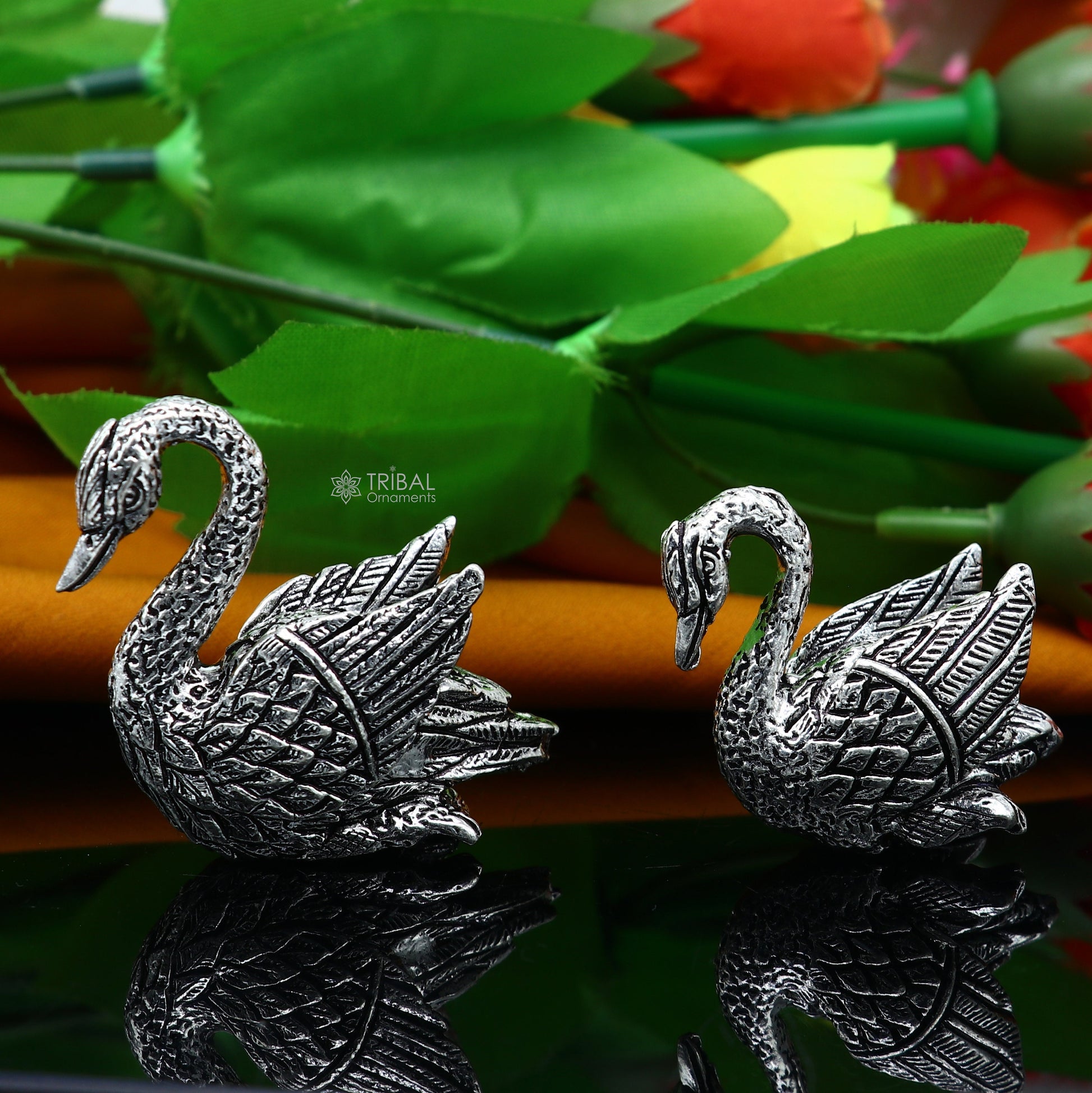925 sterling silver handmade Silver swan figurine Swan silver miniature Beautiful silver miniature swan best diwali gift art754 - TRIBAL ORNAMENTS