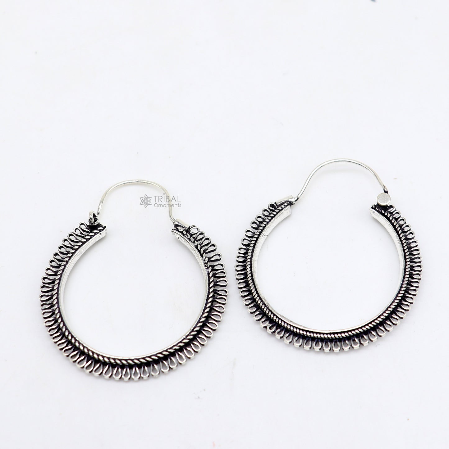 92.5 sterling silver gorgeous Exclusive design hoops hanging earrings fabulous silver ethnic tribal functional earrings jewellery s1262 - TRIBAL ORNAMENTS