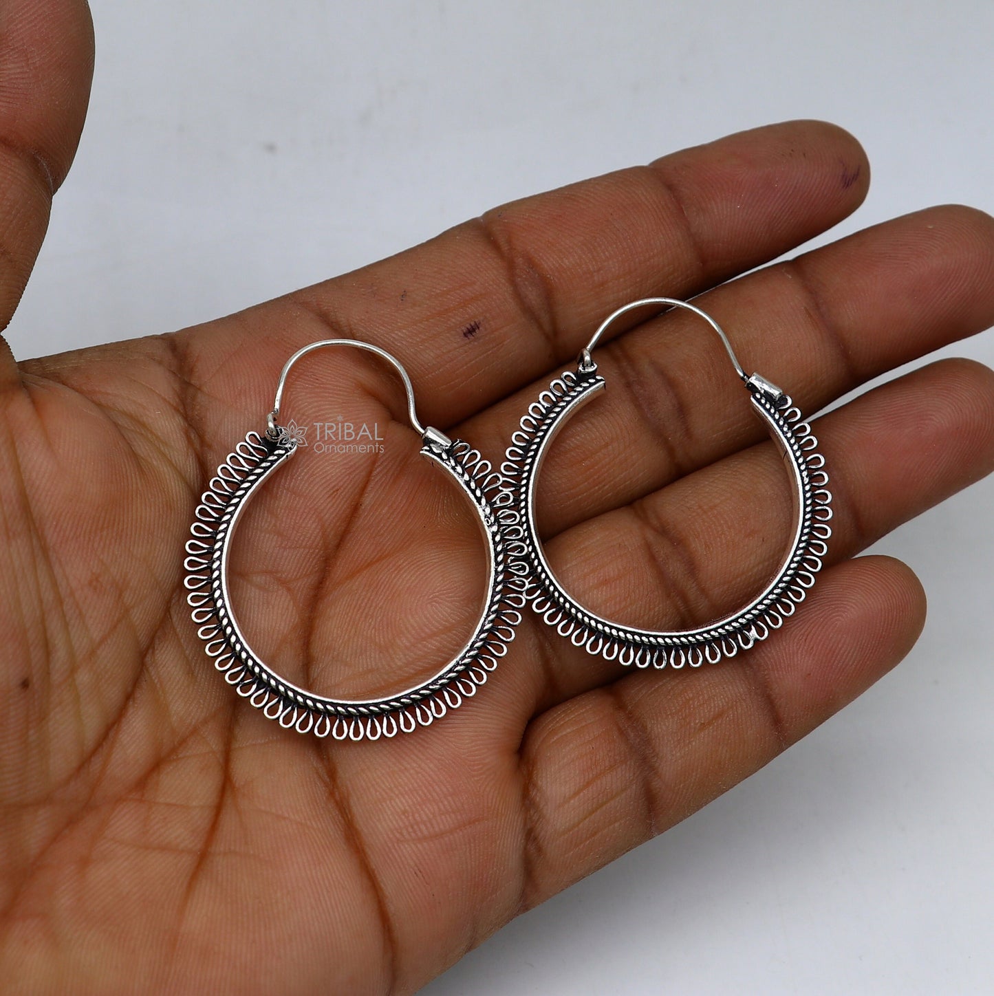 92.5 sterling silver gorgeous Exclusive design hoops hanging earrings fabulous silver ethnic tribal functional earrings jewellery s1262 - TRIBAL ORNAMENTS