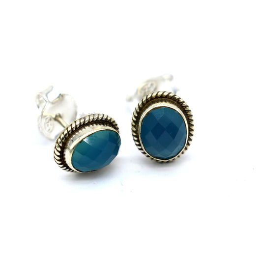 925 sterling silver handmade stud earring with gorgeous single blue quartz stone stud earring best unisex jewelry s1271 - TRIBAL ORNAMENTS