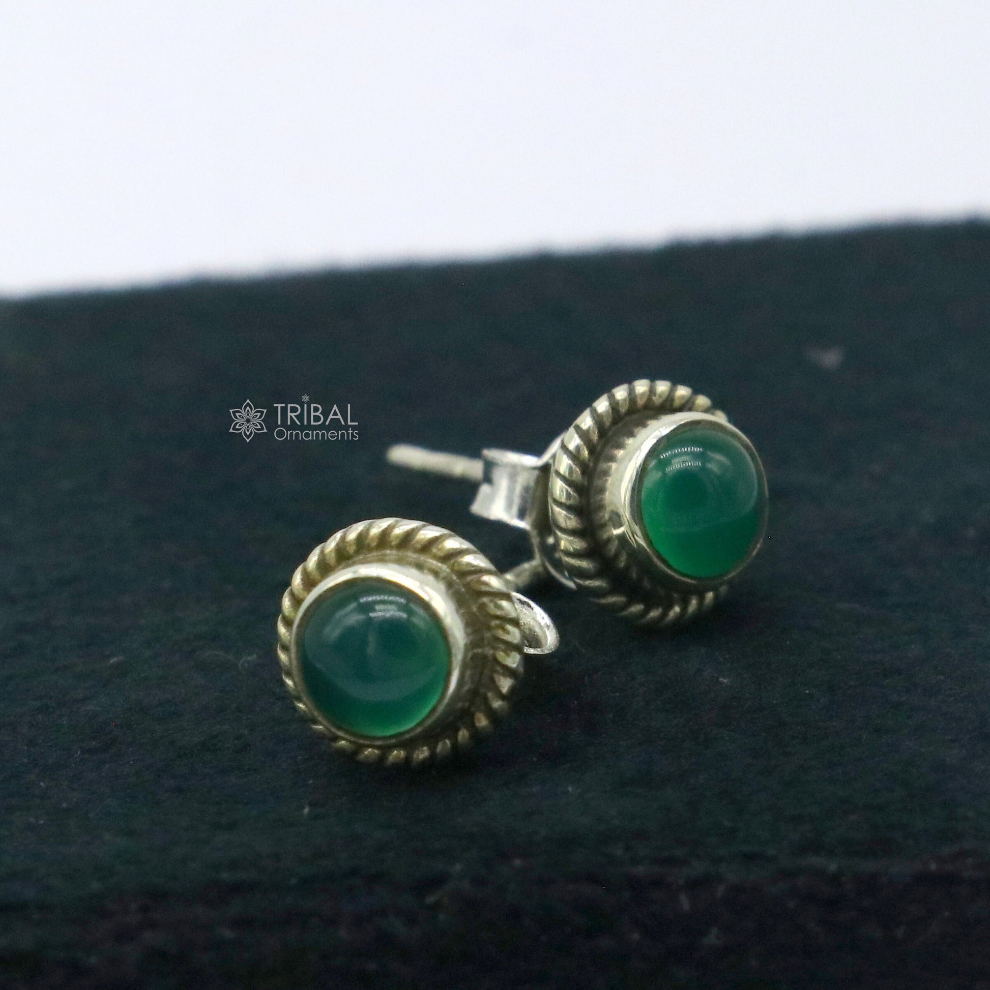 925 sterling silver gorgeous green onyx stone stud earring best gifting light weight stone jewelry s1284 - TRIBAL ORNAMENTS