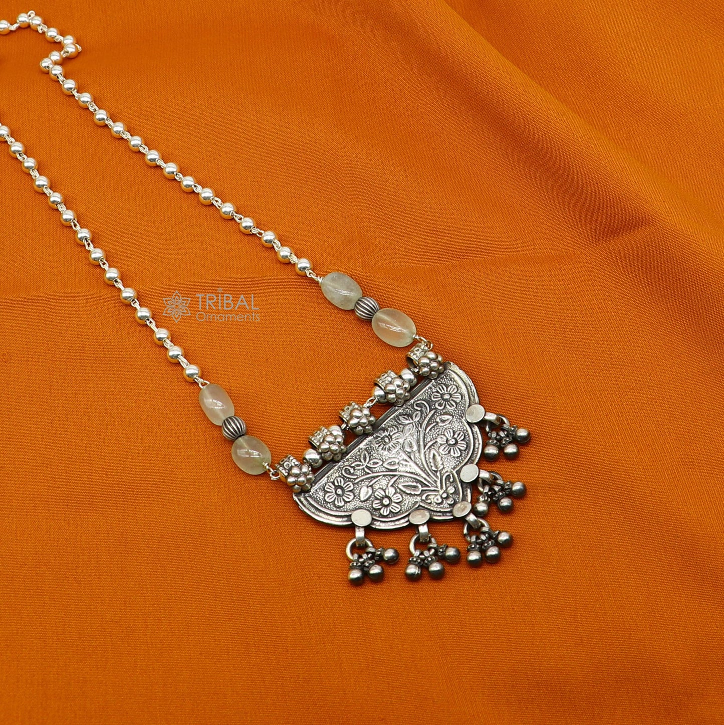 925 sterling silver handmade 4mm beaded long necklace with unique design traditional cultural functional necklace jewelry SET649 - TRIBAL ORNAMENTS
