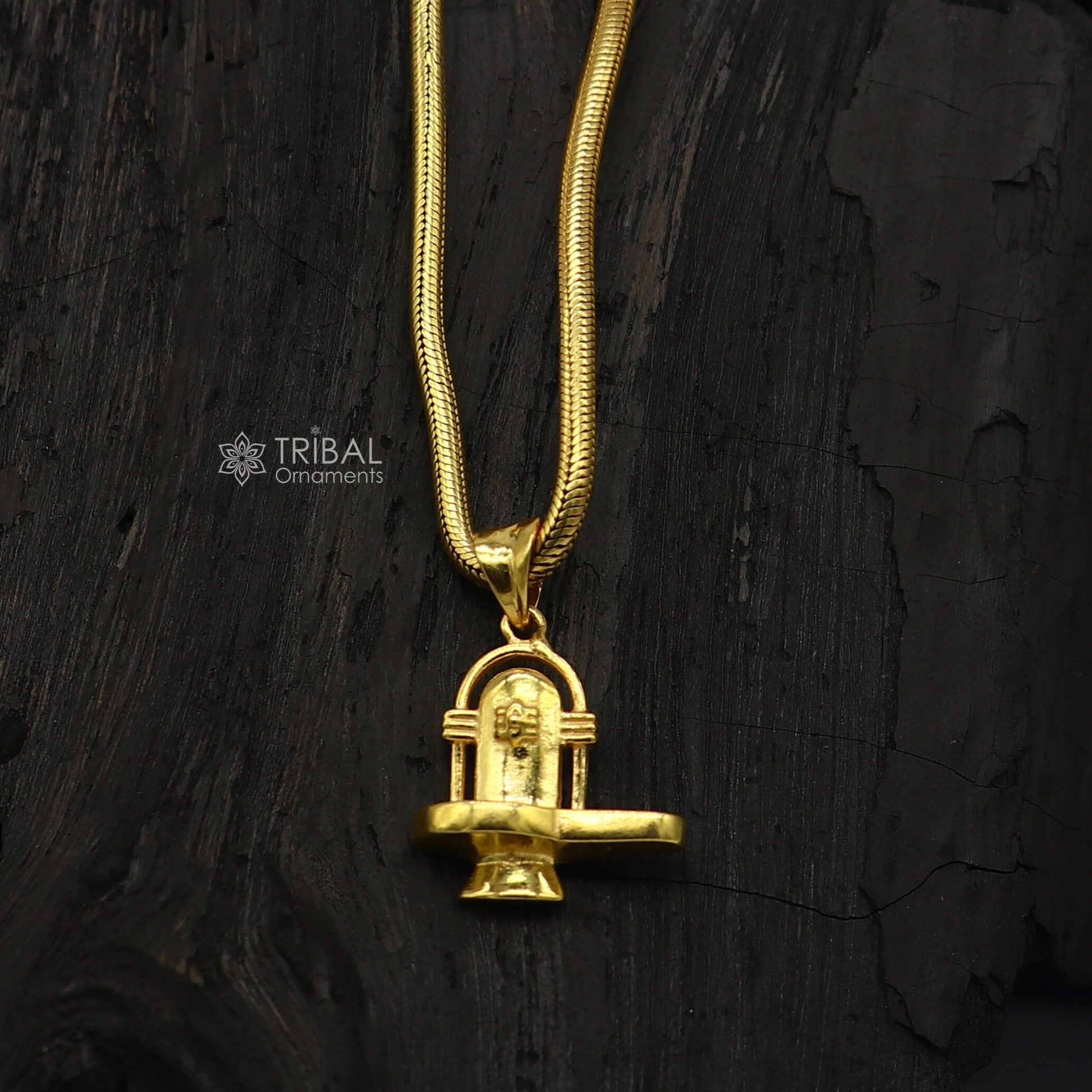 925 sterling silver divine Hindu idol Lord Shiva lingam gold polished pendant, excellent gifting unisex locket pendant jewelry nsp775 - TRIBAL ORNAMENTS