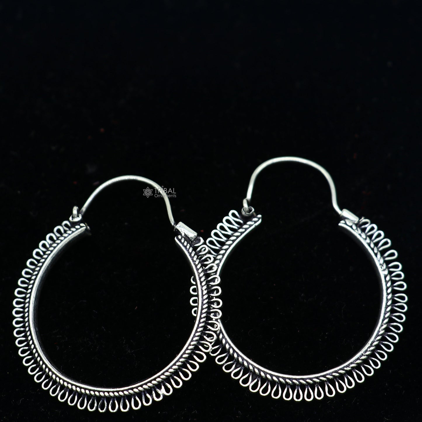 92.5 sterling silver gorgeous Exclusive design hoops hanging earrings fabulous silver ethnic tribal functional earrings jewellery s1262 - TRIBAL ORNAMENTS