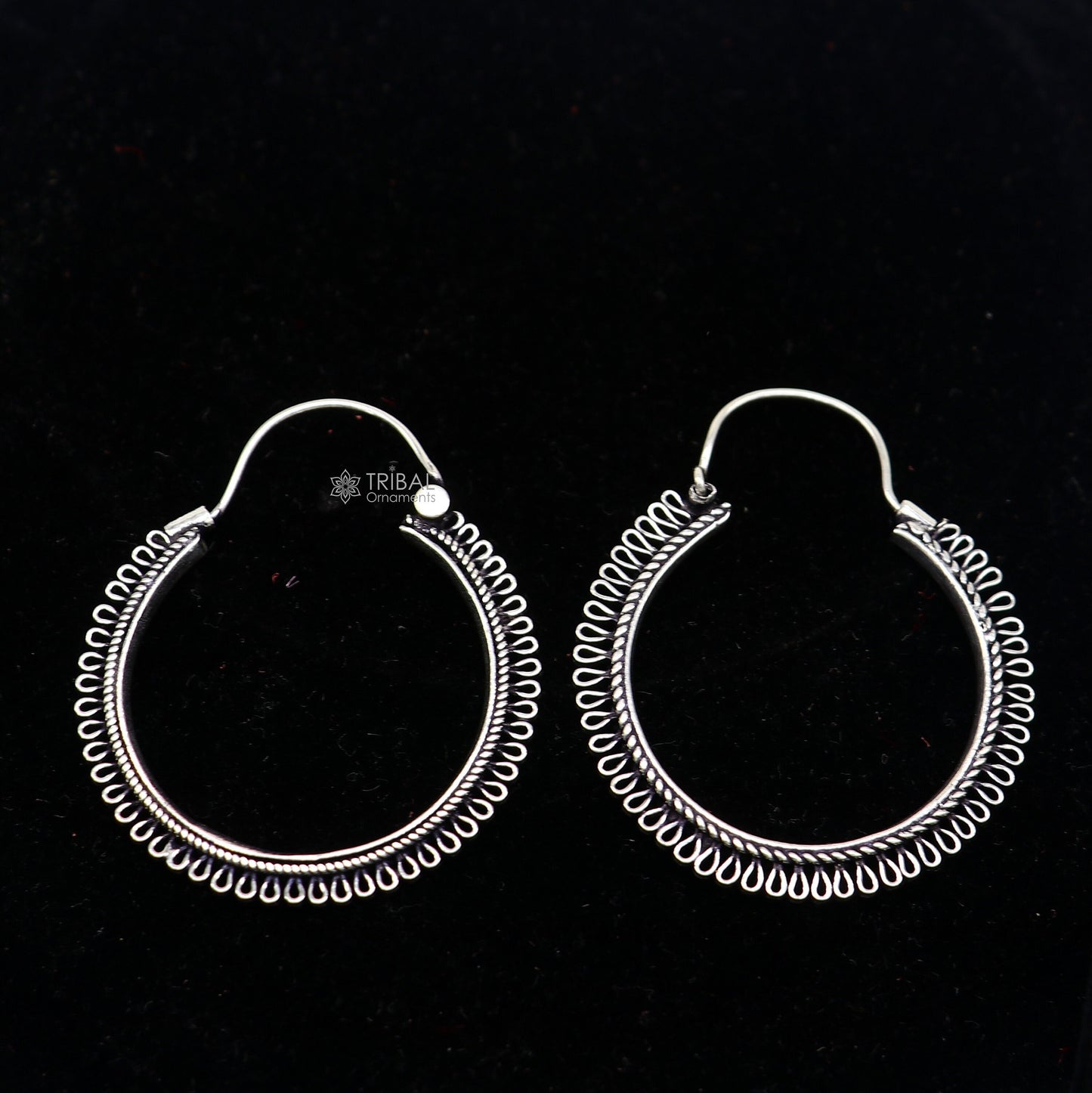 92.5 sterling silver gorgeous Exclusive design hoops hanging earrings fabulous silver ethnic tribal functional earrings jewellery s1262 - TRIBAL ORNAMENTS