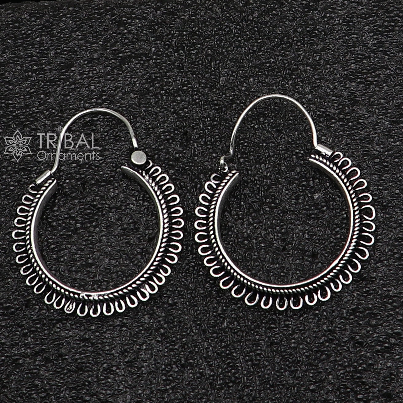 92.5 sterling silver gorgeous Unique round design hoops hanging earrings fabulous silver ethnic tribal functional earrings jewellery s1263 - TRIBAL ORNAMENTS