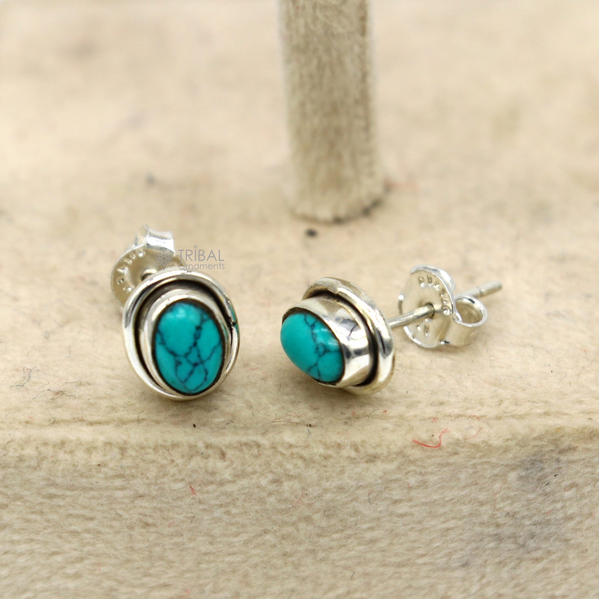 925 sterling silver handmade stud earring with gorgeous single blue turquoise stone stud earring best unisex jewelry s1274 - TRIBAL ORNAMENTS