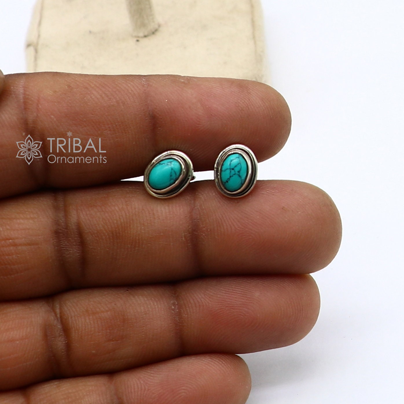 925 sterling silver handmade stud earring with gorgeous single blue turquoise stone stud earring best unisex jewelry s1274 - TRIBAL ORNAMENTS