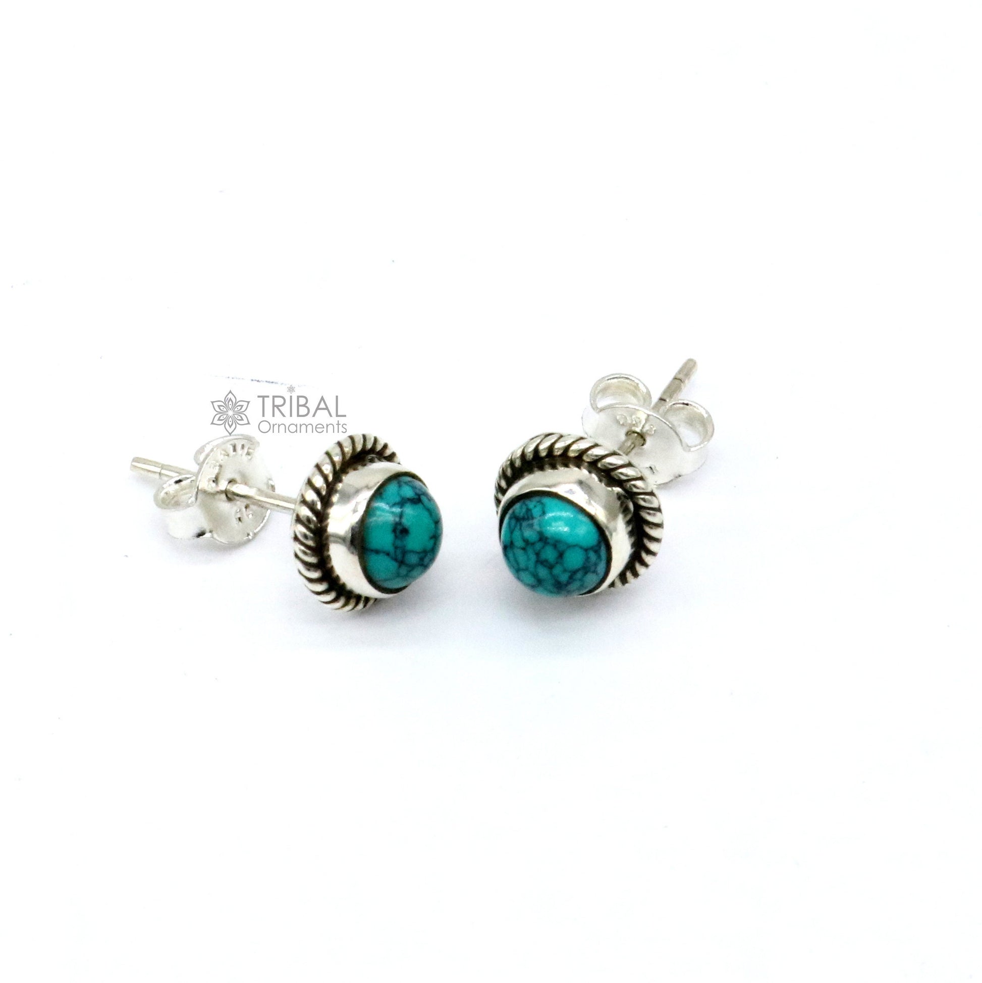 925 sterling silver handmade stud earring with gorgeous single blue turquoise stone stud earring best unisex jewelry s1280 - TRIBAL ORNAMENTS