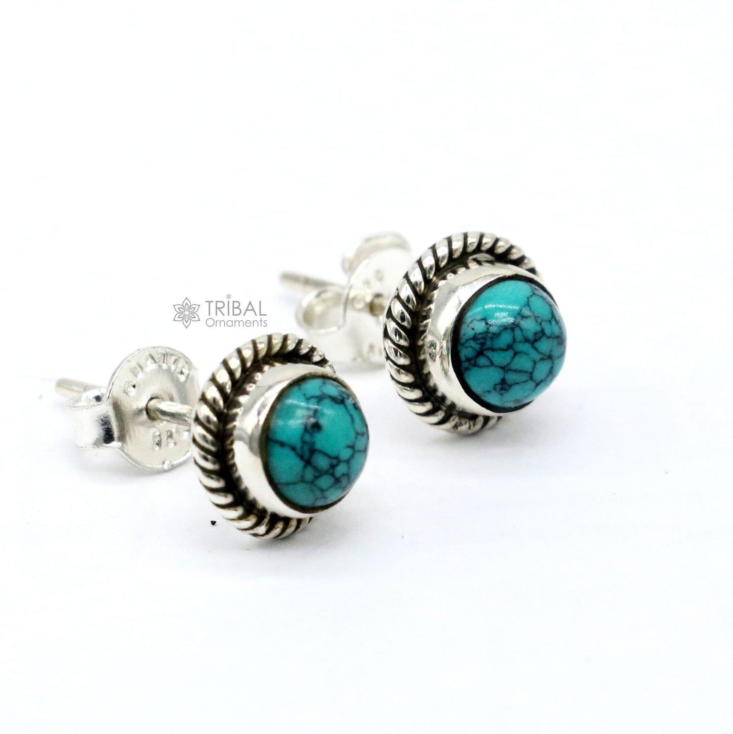 925 sterling silver handmade stud earring with gorgeous single blue turquoise stone stud earring best unisex jewelry s1280 - TRIBAL ORNAMENTS