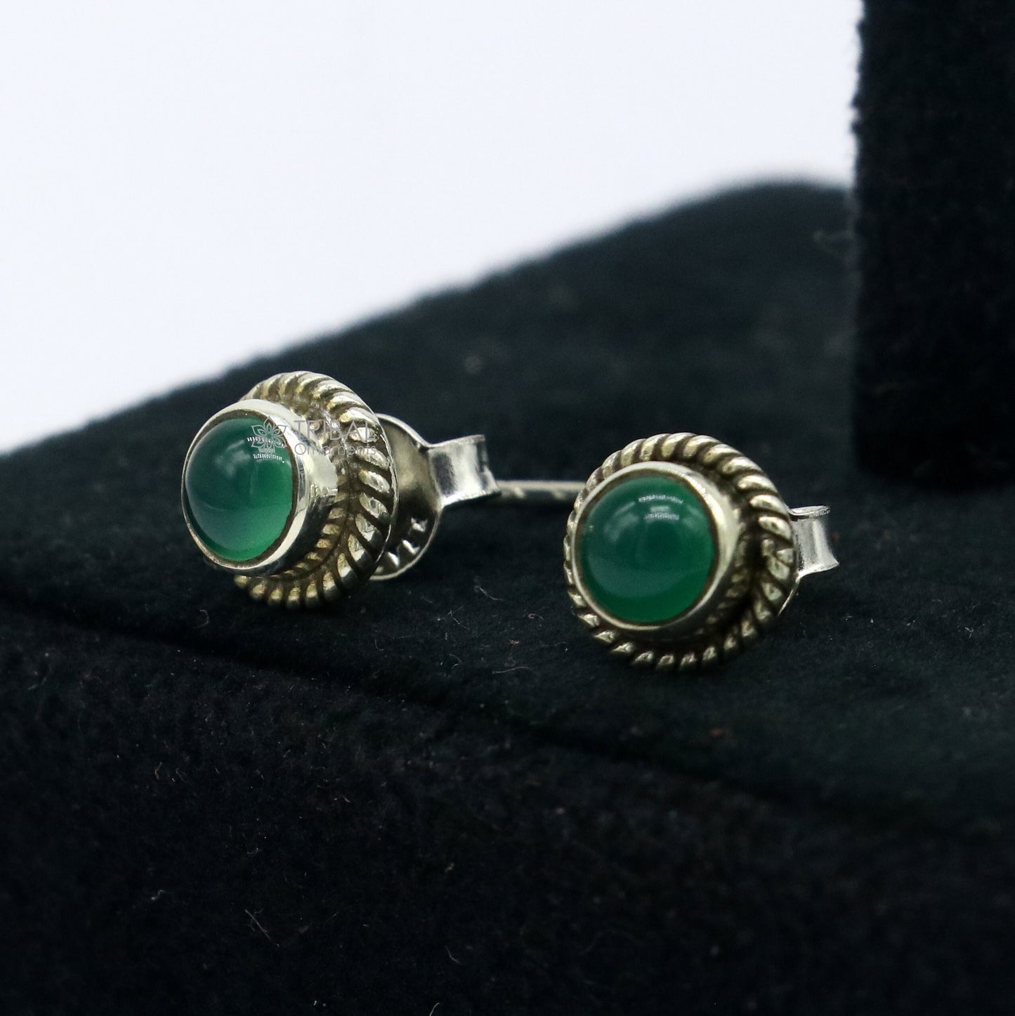 925 sterling silver gorgeous green onyx stone stud earring best gifting light weight stone jewelry s1284 - TRIBAL ORNAMENTS