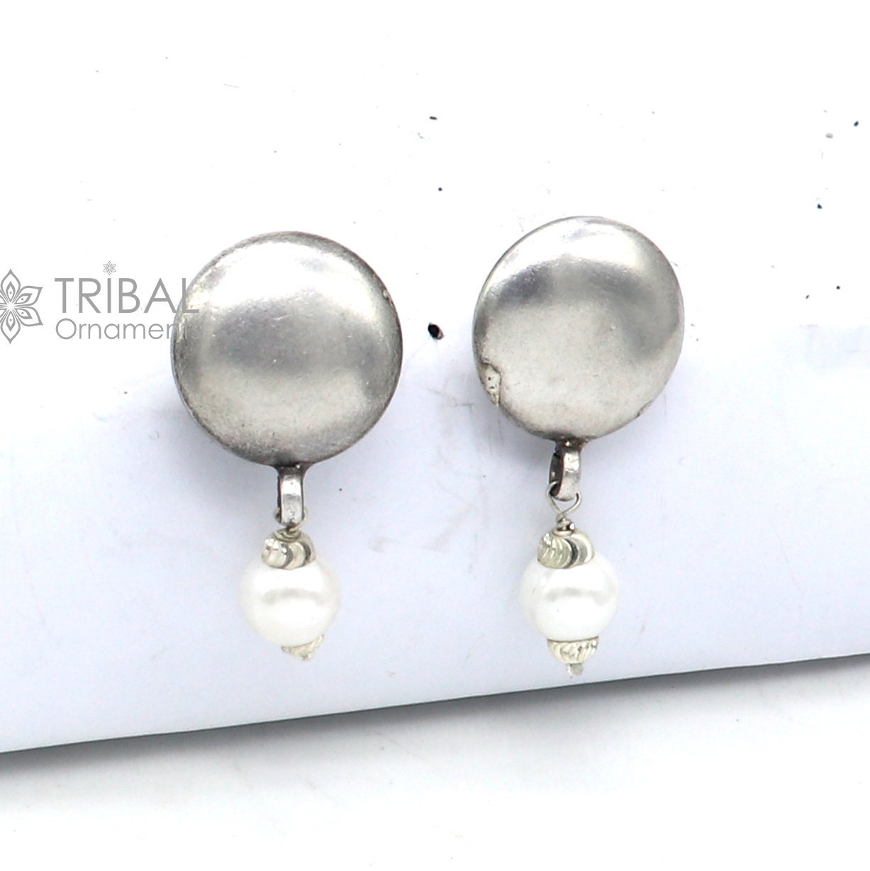 925 sterling silver plain style handmade round design fabulous Stud earrings tribal jewelry from Rajasthan india s1295 - TRIBAL ORNAMENTS