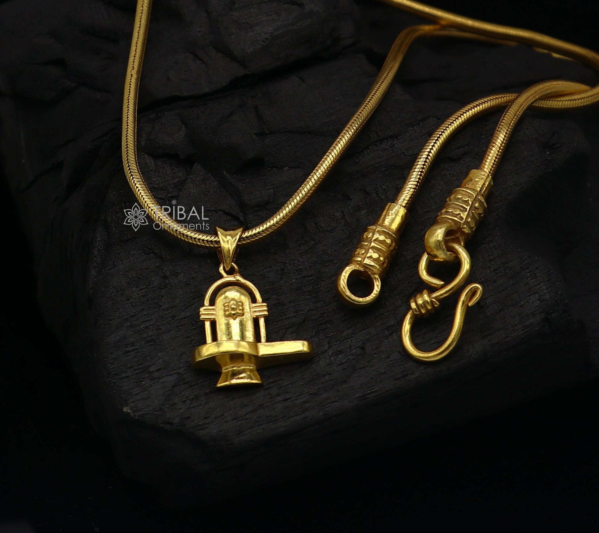 925 sterling silver divine Hindu idol Lord Shiva lingam gold polished pendant, excellent gifting unisex locket pendant jewelry nsp775 - TRIBAL ORNAMENTS
