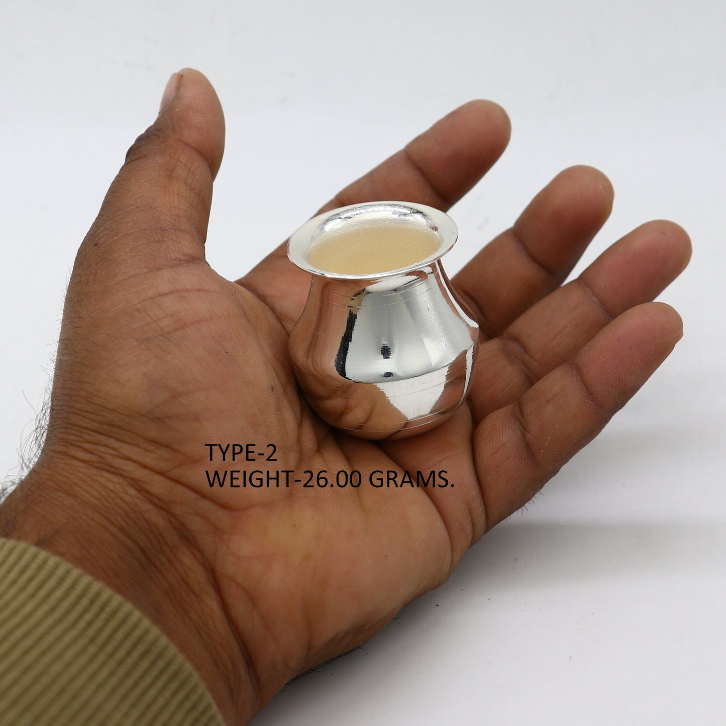 Pure 925 sterling silver handmade plain small Kalash or pot, unique special silver puja article, water or milk kalash pot india su1236 - TRIBAL ORNAMENTS