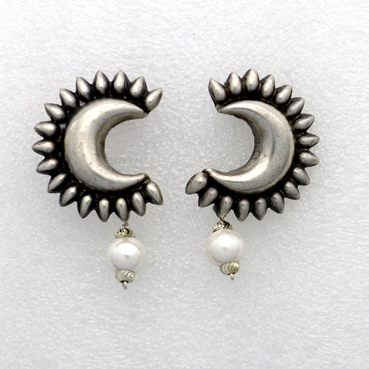Handmade vintage design 925 sterling silver fabulous half moon style stud earrings with fabulous hanging pearl stud earring jewelry s1297 - TRIBAL ORNAMENTS
