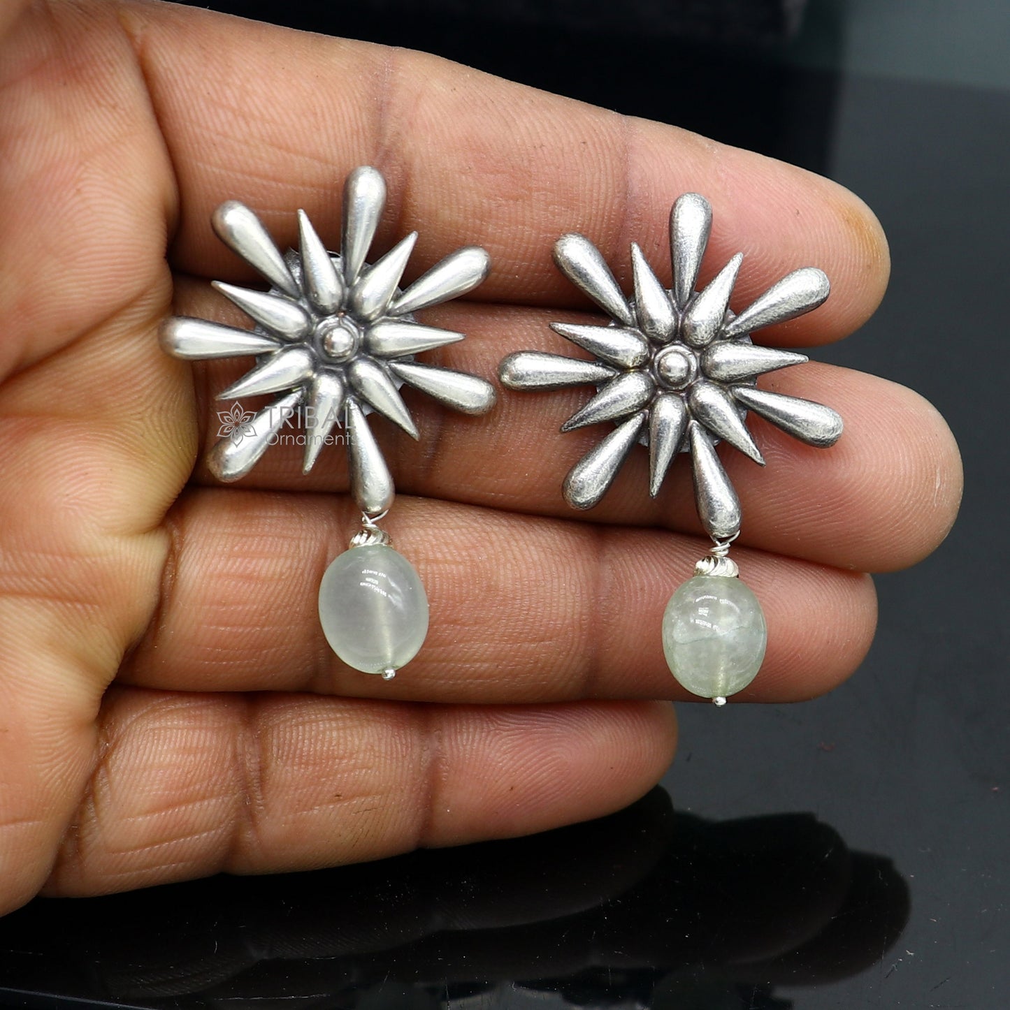 925 sterling silver unique cultural style handmade design fabulous Stud earrings tribal jewelry from Rajasthan india s1298 - TRIBAL ORNAMENTS