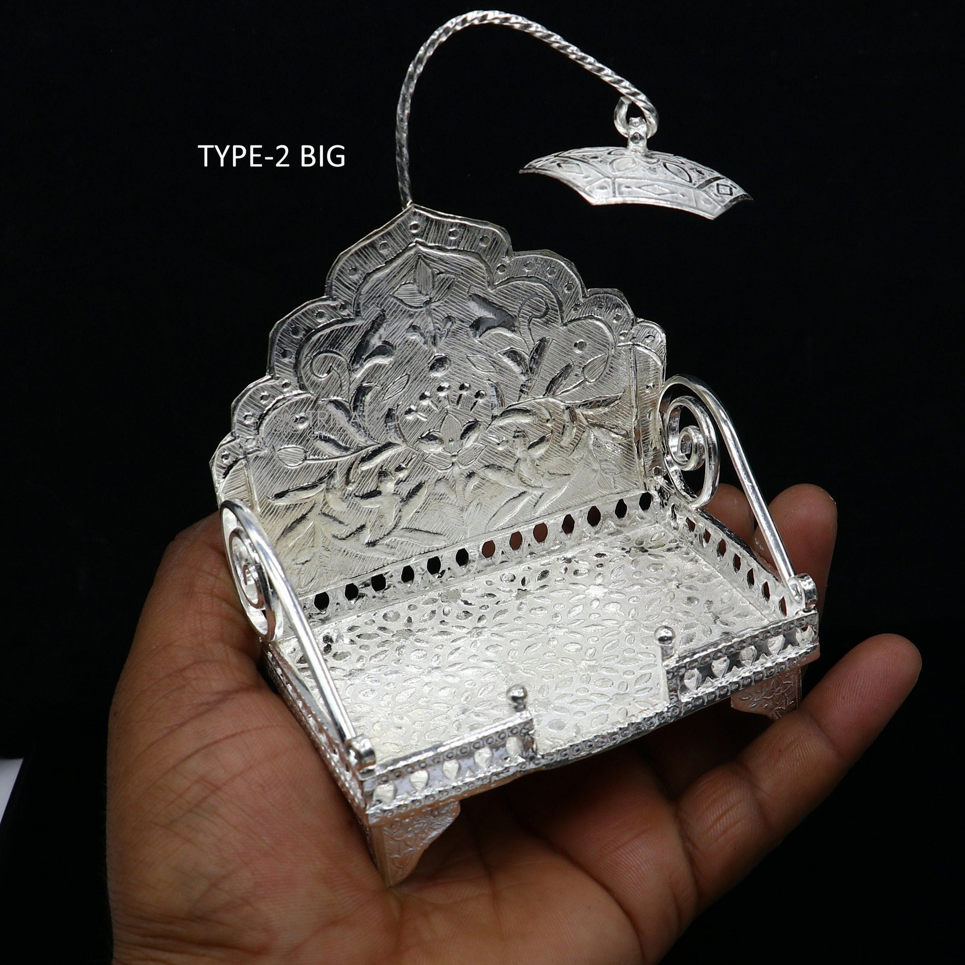 925 pure sterling silver sinhasan, God throne, god statue's stand chair singhasan, temple art puja asan chouki article art762 - TRIBAL ORNAMENTS