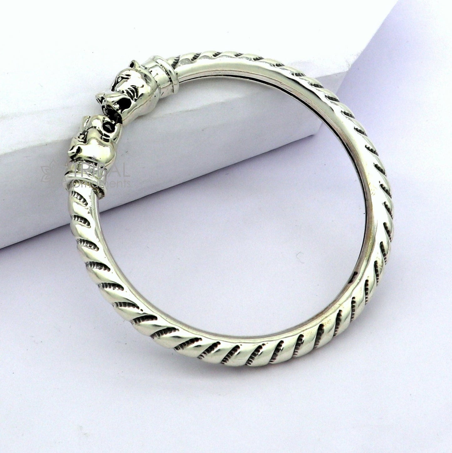 925 sterling silver fabulous lion face stylish attractive kada bangle bracelet pretty work attractive tribal belly dance jewelry nsk798 - TRIBAL ORNAMENTS