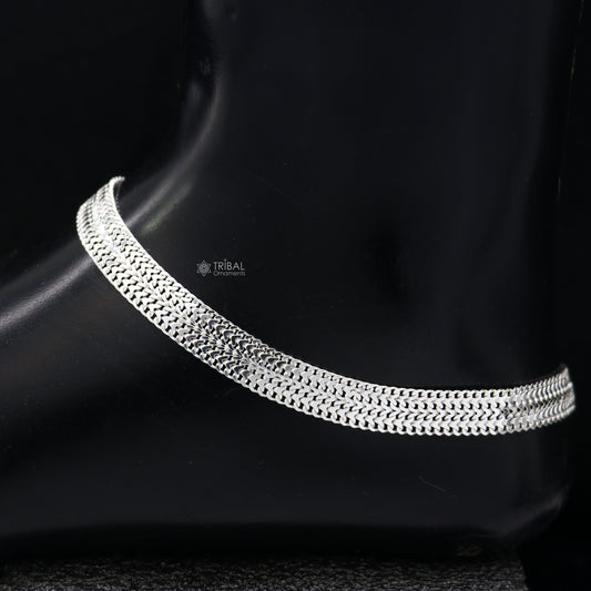 8mm 10.5" Long handmade 925 sterling silver amazing wheat chain design ankle bracelet, gift anklets customized belly dance jewelry ank610 - TRIBAL ORNAMENTS