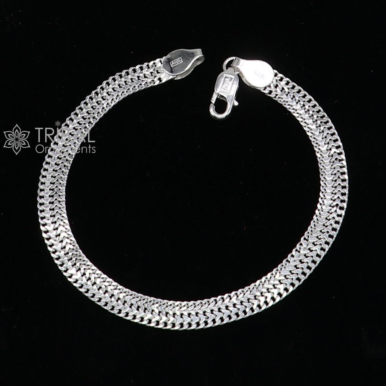 6mm 925 sterling silver handmade amazing flat plain wheat chain flexible unisex bracelet jewelry from Rajasthan india sbr723 - TRIBAL ORNAMENTS