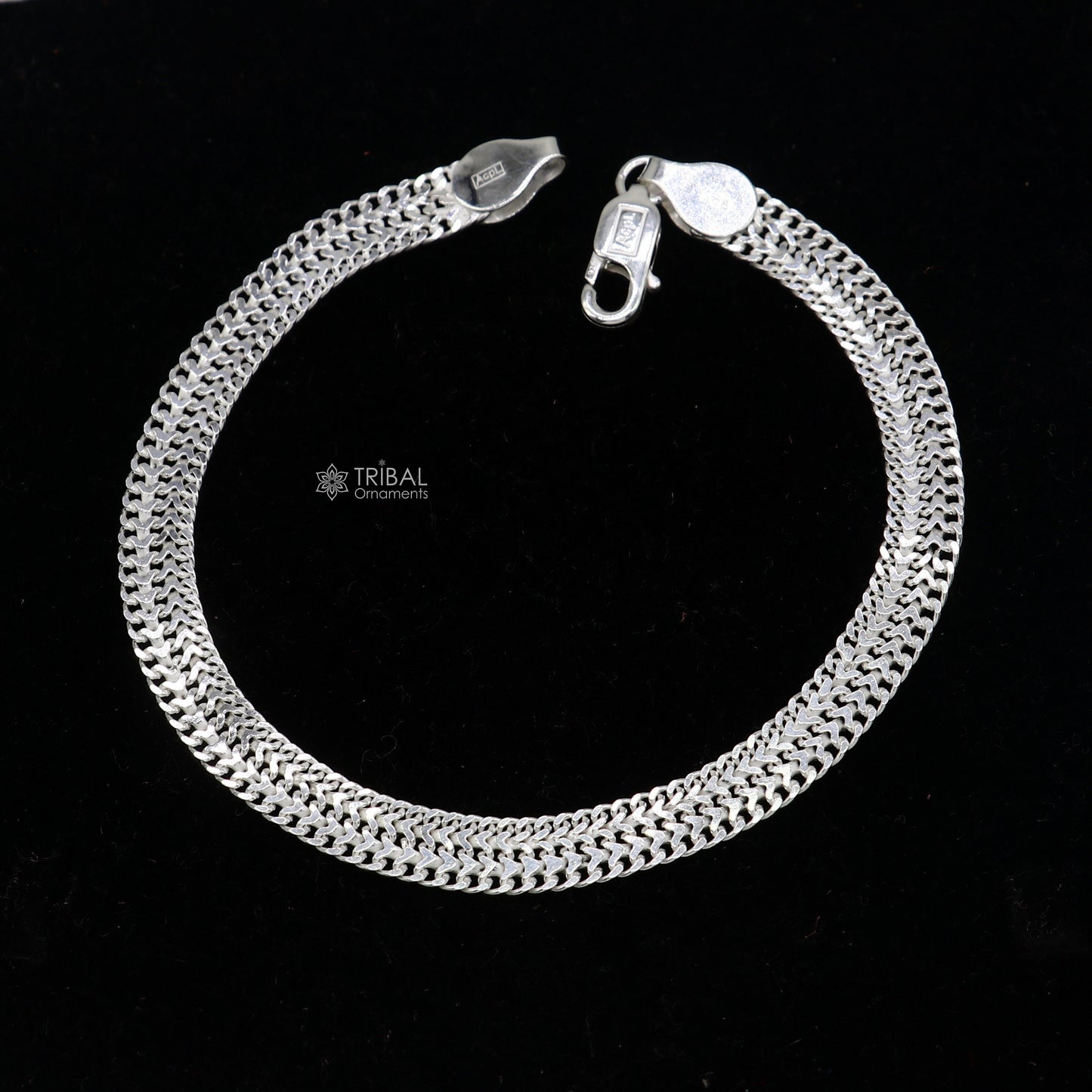 6mm 925 sterling silver handmade amazing flat plain wheat chain flexible unisex bracelet jewelry from Rajasthan india sbr723 - TRIBAL ORNAMENTS