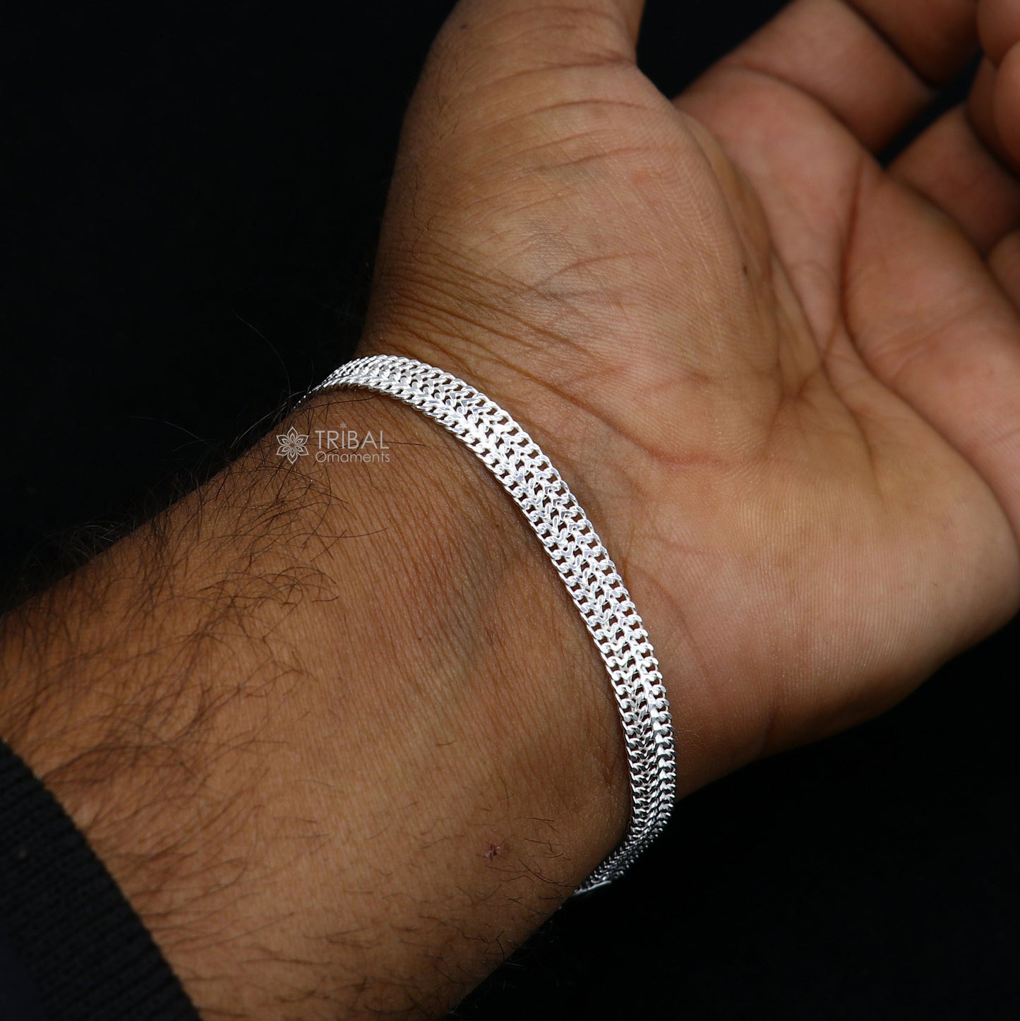 6mm 925 sterling silver handmade amazing flat plain wheat chain flexible unisex bracelet jewelry from Rajasthan india sbr723 - TRIBAL ORNAMENTS