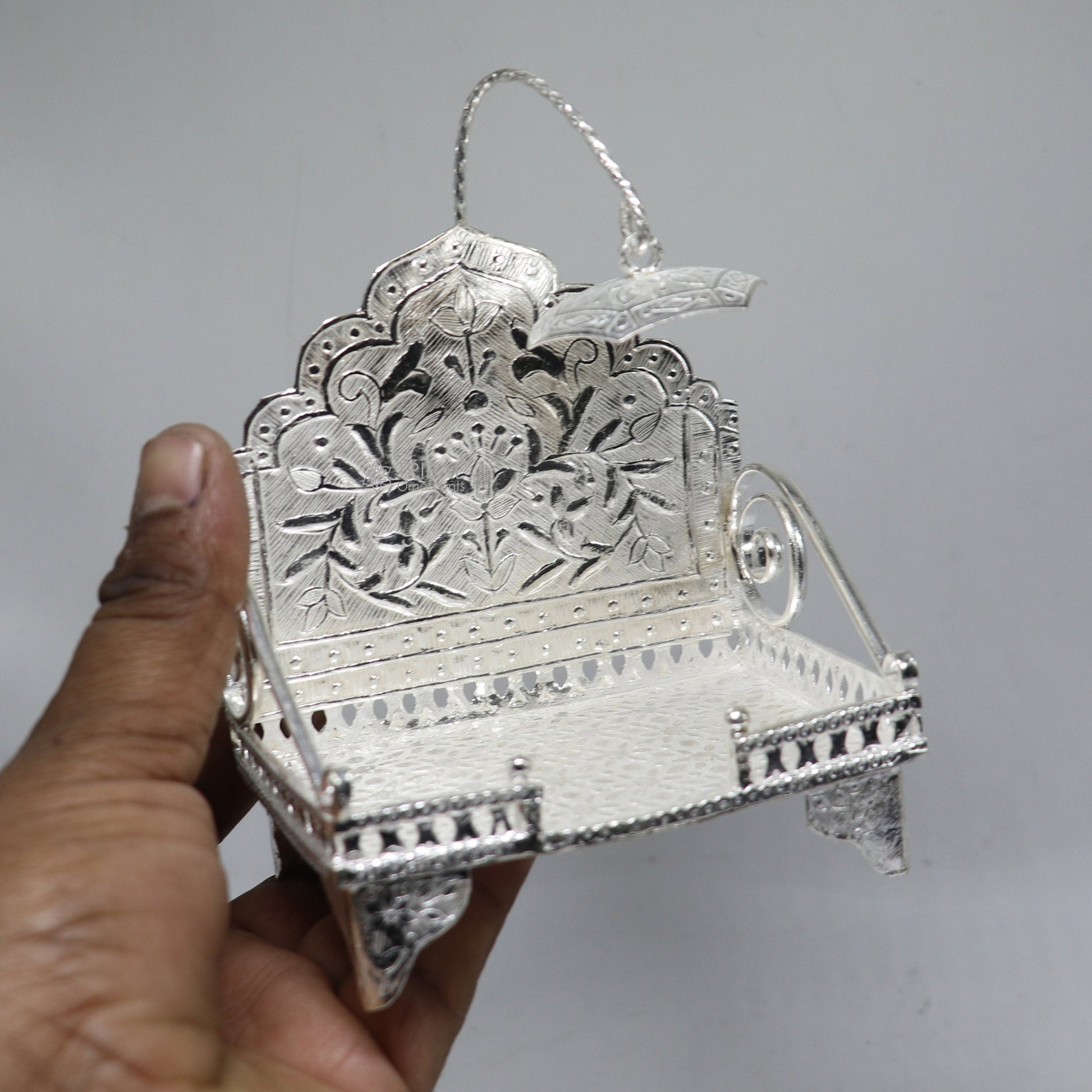 925 pure sterling silver sinhasan, God throne, god statue's stand chair singhasan, temple art puja asan chouki article art761 - TRIBAL ORNAMENTS